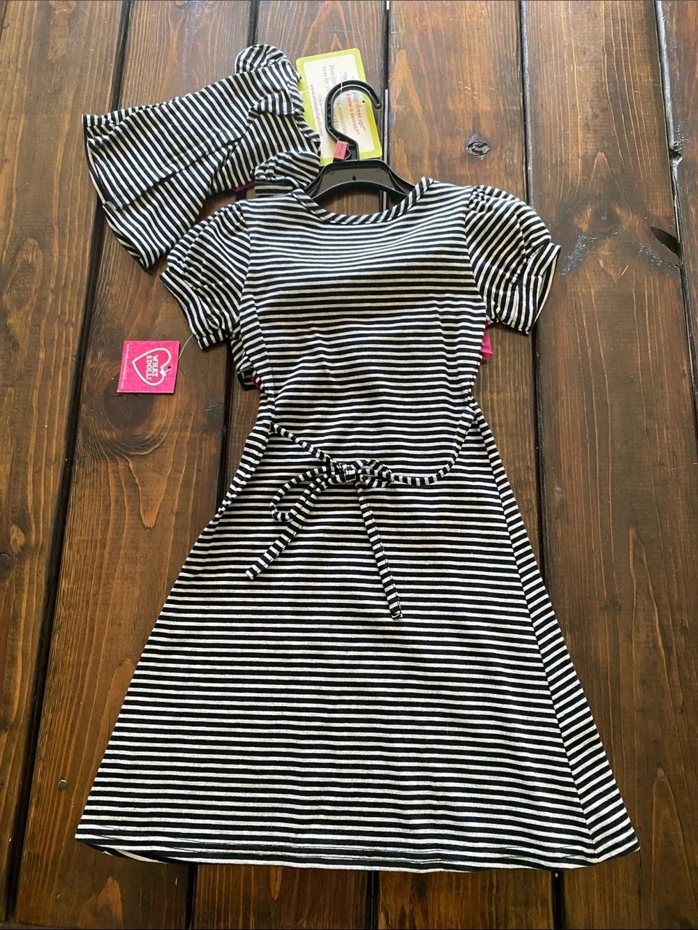 What A Doll Striped Dress w/Pink Ruffle Trim and Matching Doll Dress! Size 4/5